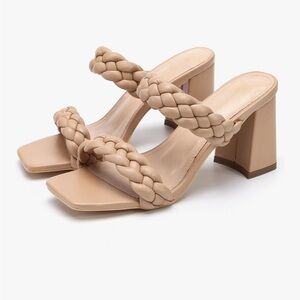 Elegant Tan Braided Heeled Sandals